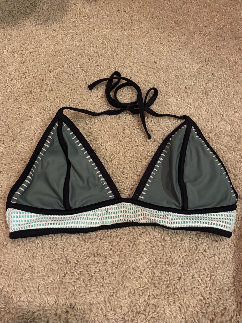 Xhilaration Olive Green Triangle Bikini Top with Black Trim and White Accent